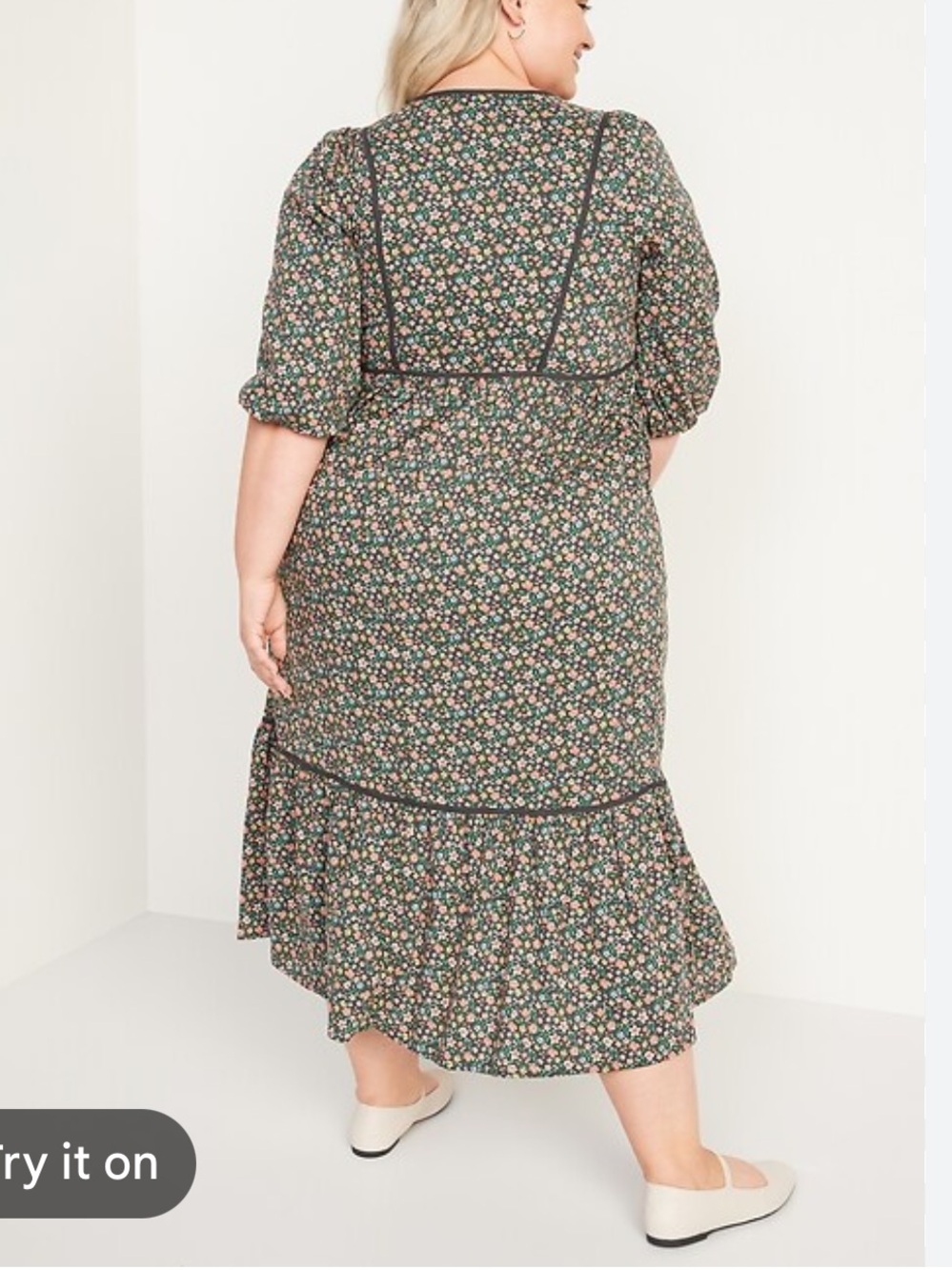 XXL Old Navy Black Floral 3/4-Sleeve Maxi Dress - Picture 2 of 7